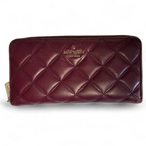 Kate Spade Natalia Large Continental Quilted Leather Zip Around Wallet Burgundy